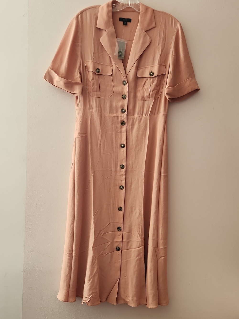 J. Crew Peach Viscose Camp-pockets Maxi Shirt Dress Size 12